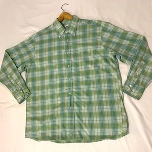 LACOSTE MENS DRESS SHIRT BUTTON UP PLAID LIGHT GREEN SIZE 45